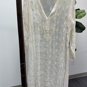 Elegant Sheer Dress with Floral Embroidery